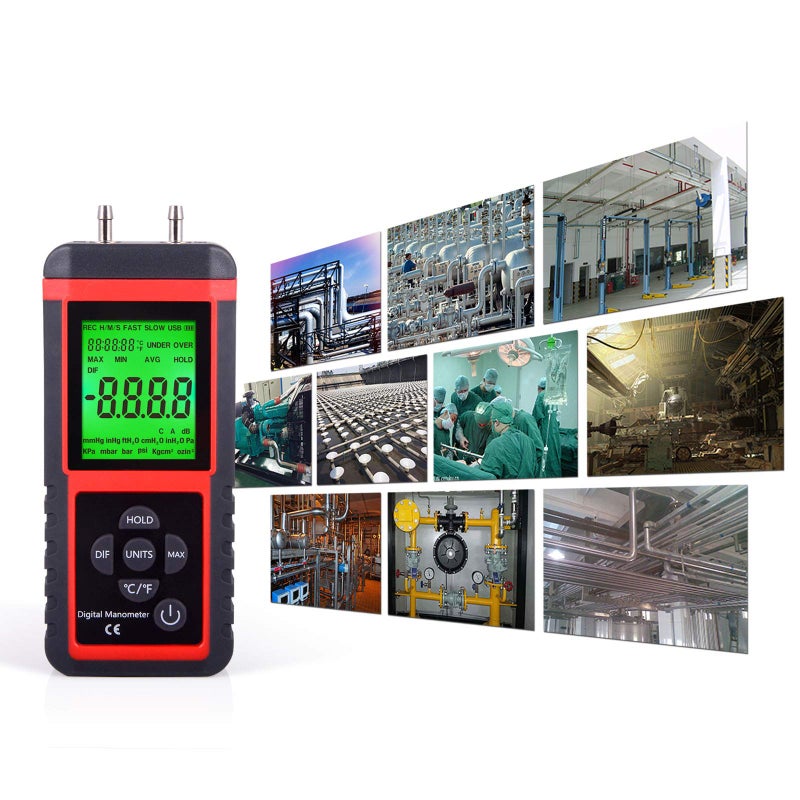 EHDIS Manometer, Professional Air Pressure Meter, Dual-Port HVAC Digital Manometers Gas Pressure Tester Differential Gauge - Image 4